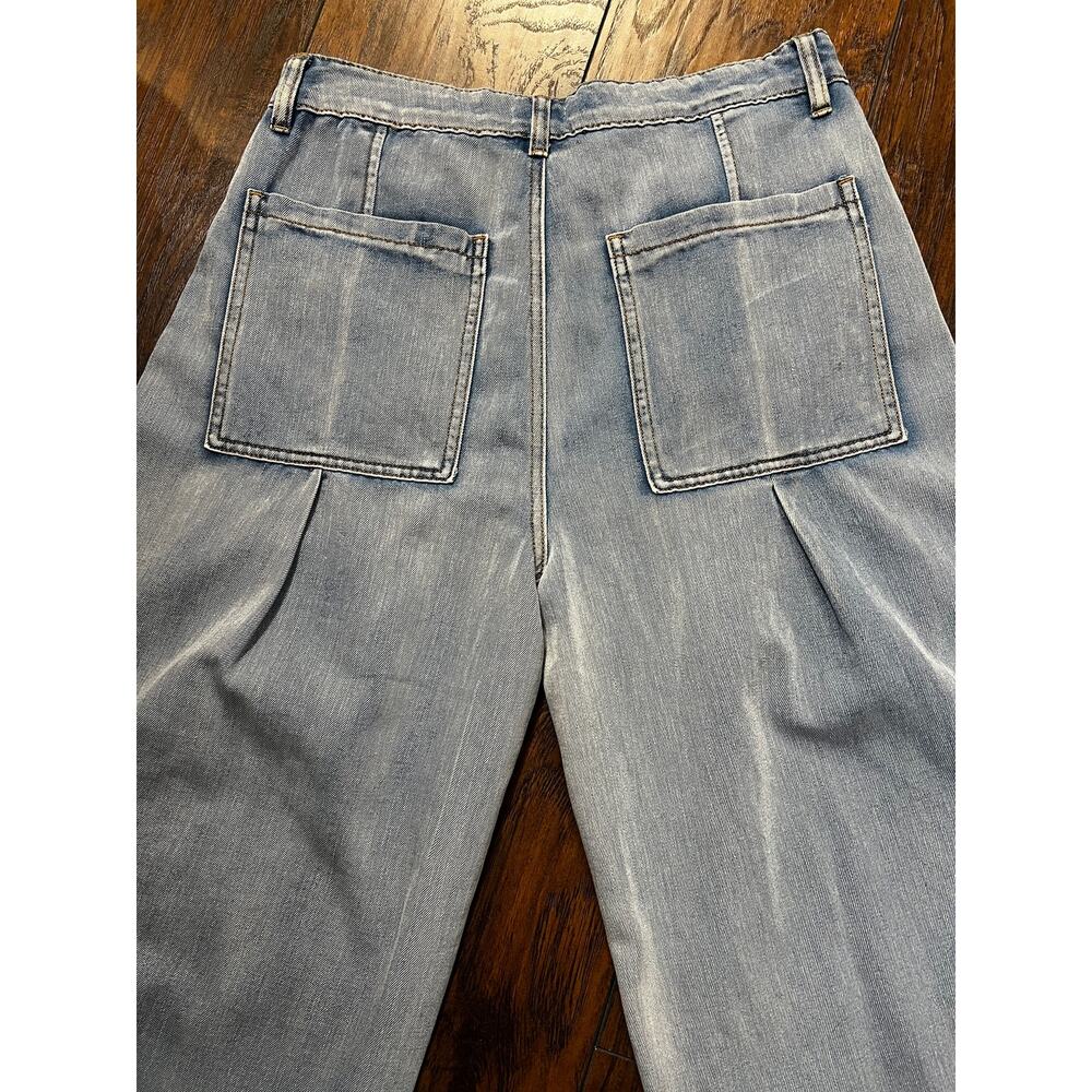 POL Wide Leg Pleated Jeans BOHO Light Wash With Studs Women's Size L - Picture 5 of 11